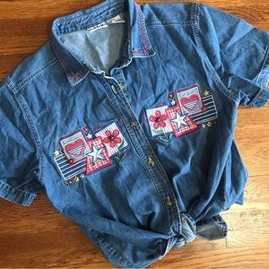 vintage 90s denim shirt M women’s embroidered y2k USA